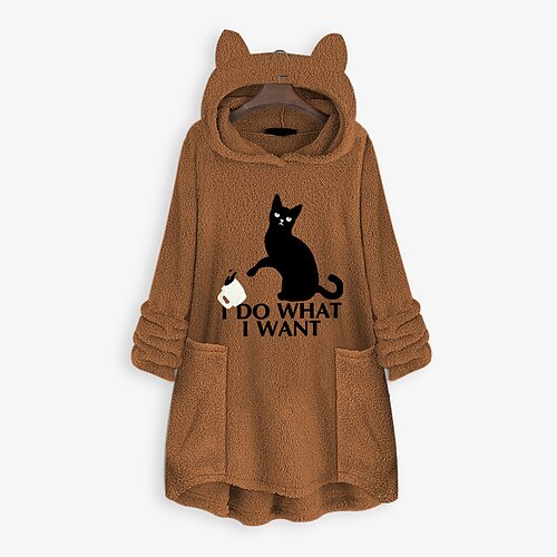 Women's Plus Size Fleece Tops Hoodie Sweatshirt Cat Letter Pocket Long Sleeve Hooded Casual Teddy Home Daily Polyester Winter Fall Coffee Brown
Women's Plus Size Fleece Tops Hoodie Sweatshirt Cat Letter Pocket Long Sleeve Hooded Casual Teddy Home Daily Polyester Winter Fall Coffee Brown