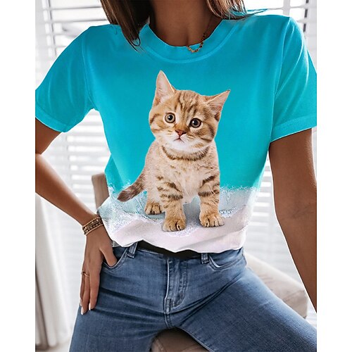 Women's T shirt Tee Blue Color Block Cat Print Short Sleeve Daily Weekend Basic Round Neck Regular 3D Cat Painting S / 3D Print
Women's T shirt Tee Blue Color Block Cat Print Short Sleeve Daily Weekend Basic Round Neck Regular 3D Cat Painting S / 3D Print