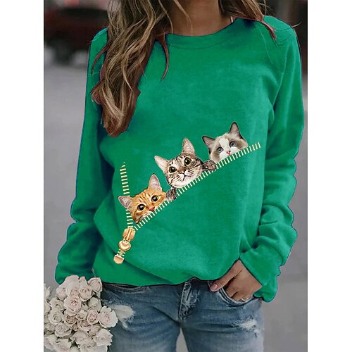 Women's Pullover Basic Print Green Black Gray Animal Cat 3D Daily Round Neck Long Sleeve S M L XL 2XL 3XL / 3D Print
Women's Pullover Basic Print Green Black Gray Animal Cat 3D Daily Round Neck Long Sleeve S M L XL 2XL 3XL / 3D Print