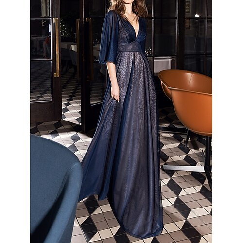 A-Line Evening Dresses Empire Dress Wedding Guest Floor Length Half Sleeve V Neck Tulle with Pleats 2022 / Formal Evening
A-Line Evening Dresses Empire Dress Wedding Guest Floor Length Half Sleeve V Neck Tulle with Pleats 2022 / Formal Evening