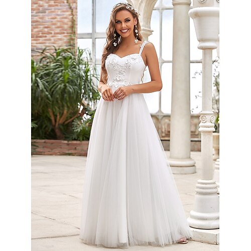 A-Line Wedding Dresses Sweetheart Neckline Floor Length Lace Tulle Sleeveless Romantic Simple with Lace Draping Appliques 2022
A-Line Wedding Dresses Sweetheart Neckline Floor Length Lace Tulle Sleeveless Romantic Simple with Lace Draping Appliques 2022