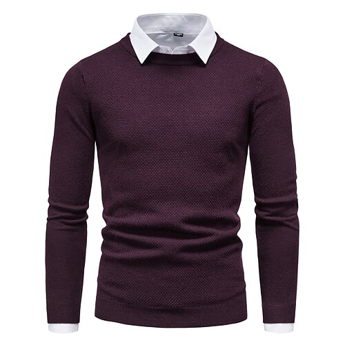 

Men's Sweater Pullover Sweater Jumper Knit Knitted Solid Color Crew Neck Basic Daily Holiday Clothing Apparel Winter Fall Black Blue XXS XS S
