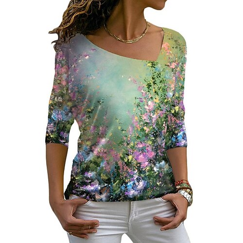 Women's T shirt Tee Green Graphic Floral Print Long Sleeve Holiday Weekend Basic V Neck Regular Floral Painting S
Women's T shirt Tee Green Graphic Floral Print Long Sleeve Holiday Weekend Basic V Neck Regular Floral Painting S