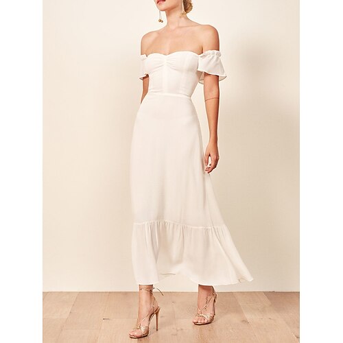 A-Line Wedding Dresses Off Shoulder Ankle Length Chiffon Short Sleeve Simple Vintage Sexy Little White Dress 1950s with Pleats Ruffles 2022
A-Line Wedding Dresses Off Shoulder Ankle Length Chiffon Short Sleeve Simple Vintage Sexy Little White Dress 1950s with Pleats Ruffles 2022