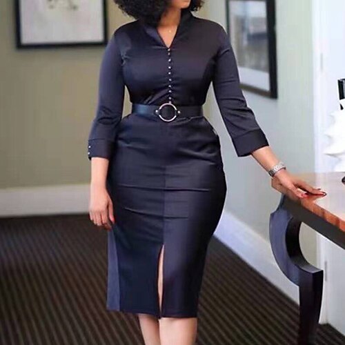 Women's Sheath Dress Midi Dress Black Half Sleeve Pure Color Lace up Winter Fall Autumn V Neck S M L XL XXL 3XL
Women's Sheath Dress Midi Dress Black Half Sleeve Pure Color Lace up Winter Fall Autumn V Neck S M L XL XXL 3XL