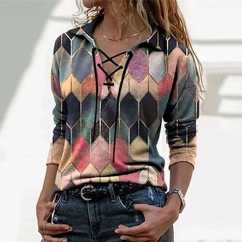 Women's Blouse Shirt Blue Purple Pink Geometric Color Block Print Long Sleeve Casual Weekend Basic Shirt Collar Regular Geometric Painting S / 3D Print
Women's Blouse Shirt Blue Purple Pink Geometric Color Block Print Long Sleeve Casual Weekend Basic Shirt Collar Regular Geometric Painting S / 3D Print