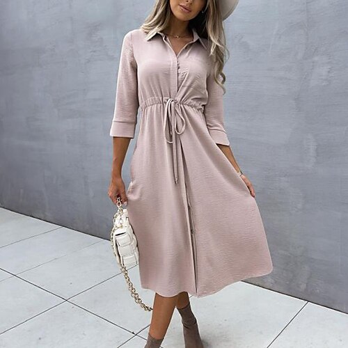 Women's Shirt Dress Midi Dress Green Black Pink 3/4 Length Sleeve Solid Color Lace up Patchwork Fall Winter Shirt Collar Work Elegant Casual 2022 S M L XL XXL
Women's Shirt Dress Midi Dress Green Black Pink 3/4 Length Sleeve Solid Color Lace up Patchwork Fall Winter Shirt Collar Work Elegant Casual 2022 S M L XL XXL