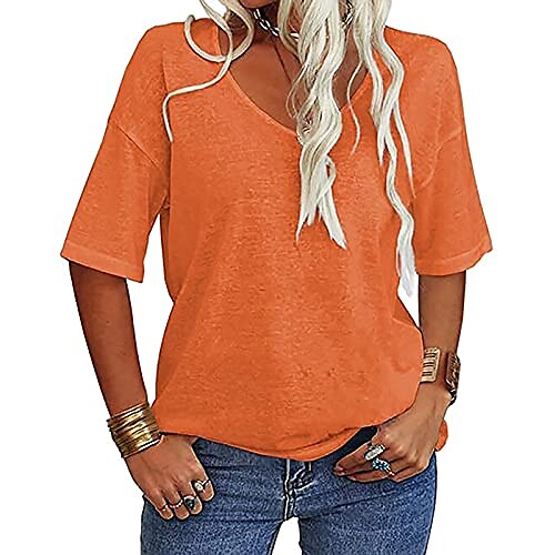 sexy tops for women, solid color v-neck half sleeve t-shirt summer casual fashion tee loose fit tunic blouse orange
sexy tops for women, solid color v-neck half sleeve t-shirt summer casual fashion tee loose fit tunic blouse orange