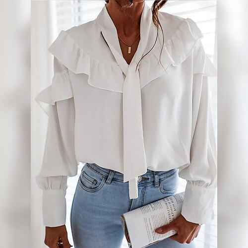 Women's Blouse Shirt White Plain Lace up Ruffle Long Sleeve Daily Weekend Basic Streetwear V Neck Regular S
Women's Blouse Shirt White Plain Lace up Ruffle Long Sleeve Daily Weekend Basic Streetwear V Neck Regular S