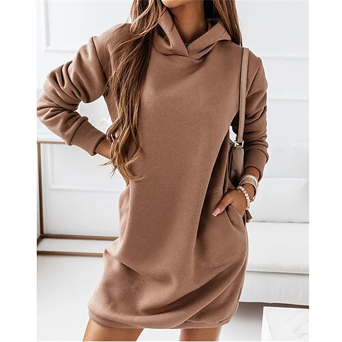 Women's Hoodie Dress Winter Dress Knee Length Dress Black khaki Brown Long Sleeve Fall Solid Color Patchwork Winter Casual Loose S M L XL XXL XXXL
Women's Hoodie Dress Winter Dress Knee Length Dress Black khaki Brown Long Sleeve Fall Solid Color Patchwork Winter Casual Loose S M L XL XXL XXXL