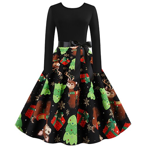 Women's Christmas Swing Dress Knee Length Dress Black Long Sleeve Tree Bow Print Fall Winter Round Neck Vintage Party 2021 S M L XL XXL
Women's Christmas Swing Dress Knee Length Dress Black Long Sleeve Tree Bow Print Fall Winter Round Neck Vintage Party 2021 S M L XL XXL