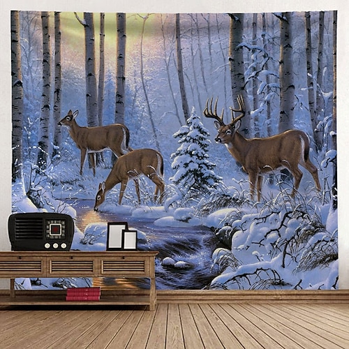 

Christmas Santa Claus Holiday Party Wall Tapestry Art Photo Background Backdrop Decor Hanging Home Bedroom Living Room Decoration Christmas Tree Reindeer Snowman Elk Snowflake Candle Gift Fireplace