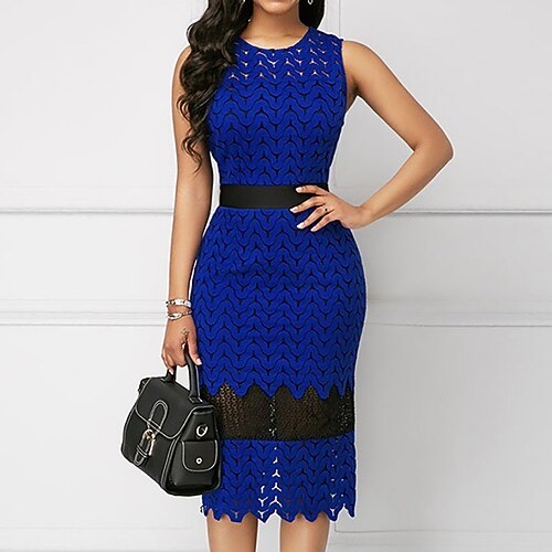Women's Party Dress Sheath Dress Midi Dress Blue Sleeveless Color Block Lace Fall Spring Autumn Crew Neck Party S M L XL XXL 3XL
Women's Party Dress Sheath Dress Midi Dress Blue Sleeveless Color Block Lace Fall Spring Autumn Crew Neck Party S M L XL XXL 3XL