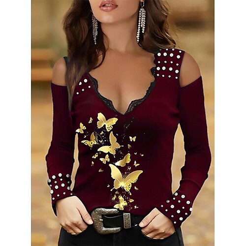 Women's Blouse Shirt Green Purple Light Green Animal Butterfly Lace Cut Out Long Sleeve Daily Weekend Streetwear Casual V Neck Regular Butterfly S / Print
Women's Blouse Shirt Green Purple Light Green Animal Butterfly Lace Cut Out Long Sleeve Daily Weekend Streetwear Casual V Neck Regular Butterfly S / Print