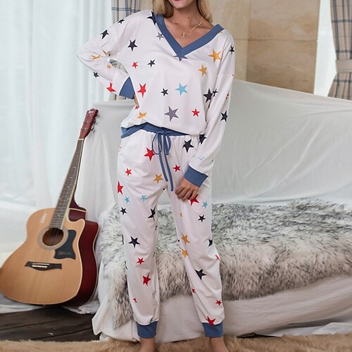 Women's Loungewear Suits Nighty 2 Pieces Geometic Comfort Sweet Home Polyester Gift V Wire Long Sleeve Basic Print Fall Spring White
Women's Loungewear Suits Nighty 2 Pieces Geometic Comfort Sweet Home Polyester Gift V Wire Long Sleeve Basic Print Fall Spring White