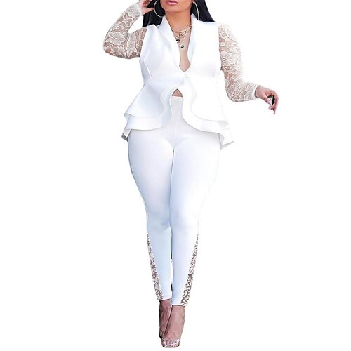 Women's Plus Size Tops Set Plain Lace Ruffle Long Sleeve V Neck Basic Elegant Office Work Polyester Winter Fall Black Pink
Women's Plus Size Tops Set Plain Lace Ruffle Long Sleeve V Neck Basic Elegant Office Work Polyester Winter Fall Black Pink