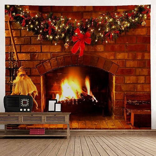 

Christmas Santa Claus Holiday Party Wall Tapestry Photography Background Art Decor Blanket Hanging Home Bedroom Living Room Decoration Tree Snowman Elk Snowflake Candle Gift Fireplace