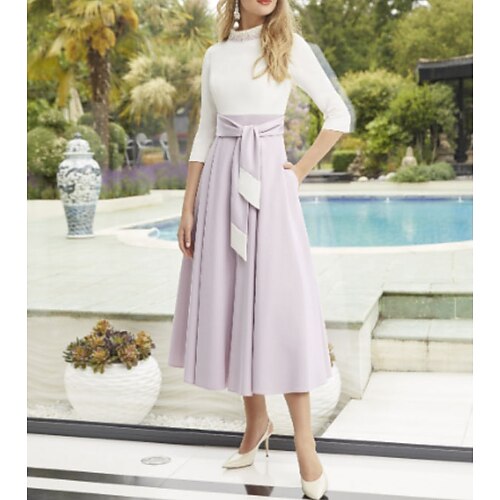 A-Line Mother of the Bride Dress Sweet High Neck Ankle Length Polyester 3/4 Length Sleeve with Sash / Ribbon Pleats 2022
A-Line Mother of the Bride Dress Sweet High Neck Ankle Length Polyester 3/4 Length Sleeve with Sash / Ribbon Pleats 2022