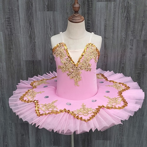 

Kids' Dancewear Ballet Tutu Dress Dress Lace Embroidery Splicing Girls' Training Performance Sleeveless High Mesh Spandex