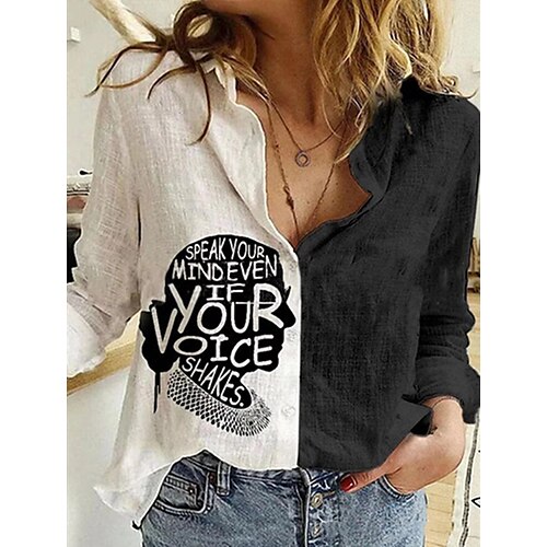 Women's Blouse Shirt Black Color Block Letter Button Print Long Sleeve Daily Weekend Streetwear Casual Shirt Collar Regular S / 3D Print
Women's Blouse Shirt Black Color Block Letter Button Print Long Sleeve Daily Weekend Streetwear Casual Shirt Collar Regular S / 3D Print