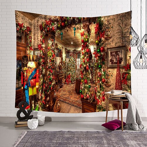 

Christmas Santa Claus Holiday Party Wall Tapestry Art Decor Photography Background Hanging Home Bedroom Living Room Decoration Tree Elk Snowflake Candle Gift Fireplace