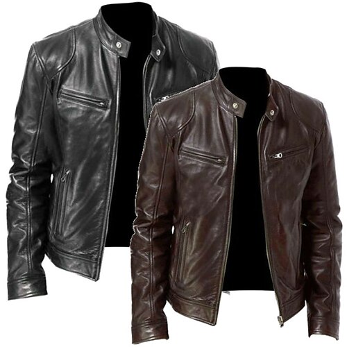 Men's Faux Leather Jacket Biker Jacket Motorcycle Jacket Thermal Warm Windproof Rain Waterproof Street Casual Daily Zipper Stand Collar Vintage Fashion Cool Jacket Outerwear Solid Color Pocket Zipper
Men's Faux Leather Jacket Biker Jacket Motorcycle Jacket Thermal Warm Windproof Rain Waterproof Street Casual Daily Zipper Stand Collar Vintage Fashion Cool Jacket Outerwear Solid Color Pocket Zipper