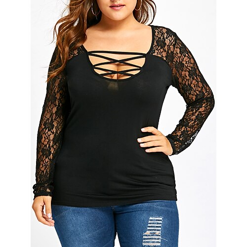 Women's Plus Size Tops T shirt Tee Lace Long Sleeve U Neck Basic Sexy Cotton Party Dailywear Cotton Fall Winter Black Purple / Deep U
Women's Plus Size Tops T shirt Tee Lace Long Sleeve U Neck Basic Sexy Cotton Party Dailywear Cotton Fall Winter Black Purple / Deep U