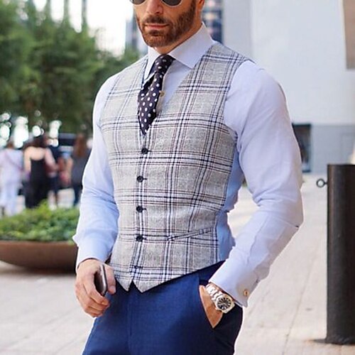 Men's Vest Gilet Business Daily Fall Spring Short Coat Single Breasted V Neck Regular Fit Warm Breathable Business Casual Jacket Sleeveless Plaid / Check Print Gray
Men's Vest Gilet Business Daily Fall Spring Short Coat Single Breasted V Neck Regular Fit Warm Breathable Business Casual Jacket Sleeveless Plaid / Check Print Gray