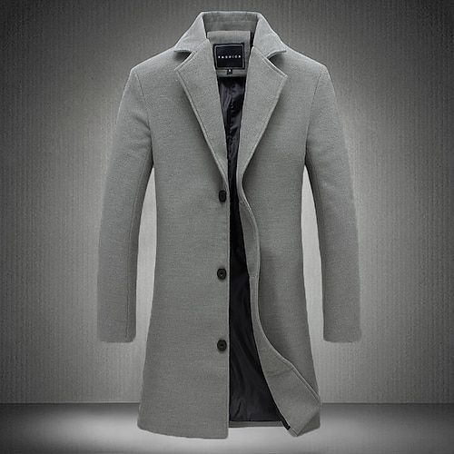 

Men's Winter Coat Wool Coat Overcoat Trench Coat Short Coat Street Business Winter Fall Polyester Thermal Warm Breathable Outerwear Clothing Apparel Casual Solid Color Pocket Turndown Single Breasted
