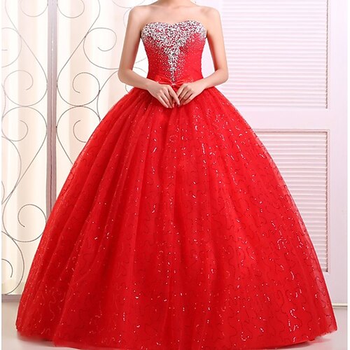 Ball Gown Wedding Dresses Strapless Floor Length Nylon Sleeveless Sexy Red with Crystals 2022
Ball Gown Wedding Dresses Strapless Floor Length Nylon Sleeveless Sexy Red with Crystals 2022