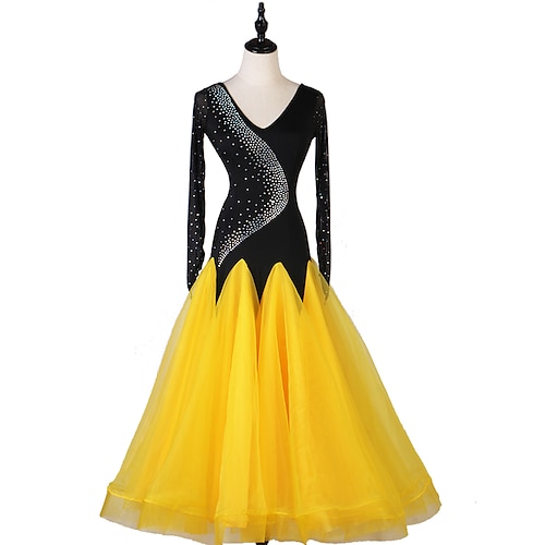

Ballroom Dance Dress Crystals / Rhinestones Women's Training Long Sleeve High Chinlon Organza
