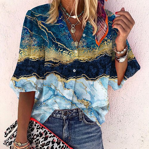 Women's Blouse Shirt Blue Graphic Abstract Button Print Long Sleeve Holiday Weekend Streetwear Casual Standing Collar Regular S
Women's Blouse Shirt Blue Graphic Abstract Button Print Long Sleeve Holiday Weekend Streetwear Casual Standing Collar Regular S