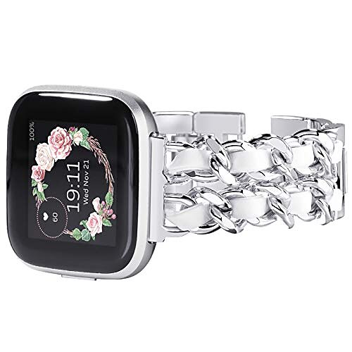 compatible with fitbit versa 2 bands for women bracelet chunky chain links replacement for fitbit versa band smart watch, silver with white leather
compatible with fitbit versa 2 bands for women bracelet chunky chain links replacement for fitbit versa band smart watch, silver with white leather