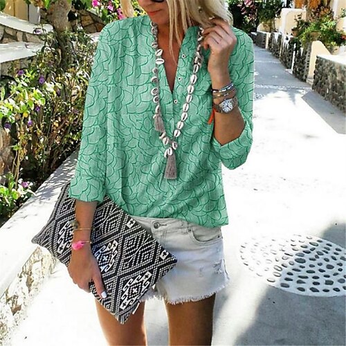 Women's Blouse Shirt Green Blue Purple Graphic Button Print Long Sleeve Daily Weekend Boho Streetwear Casual V Neck Regular S
Women's Blouse Shirt Green Blue Purple Graphic Button Print Long Sleeve Daily Weekend Boho Streetwear Casual V Neck Regular S