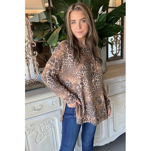 Women's Holiday Weekend Shirt Leopard Long Sleeve Print Round Neck Casual Streetwear Tops Brown S
Women's Holiday Weekend Shirt Leopard Long Sleeve Print Round Neck Casual Streetwear Tops Brown S