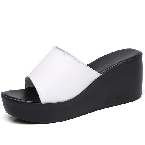 Mujer Zuecos y pantuflas Pantuflas Sandalias con Cuña Sandalias de plataforma Mules con tacón Diario Plataforma Tacón Cuña Puntera abierta PU Mocasín Color sólido Negro Blanco
Mujer Zuecos y pantuflas Pantuflas Sandalias con Cuña Sandalias de plataforma Mules con tacón Diario Plataforma Tacón Cuña Puntera abierta PU Mocasín Color sólido Negro Blanco