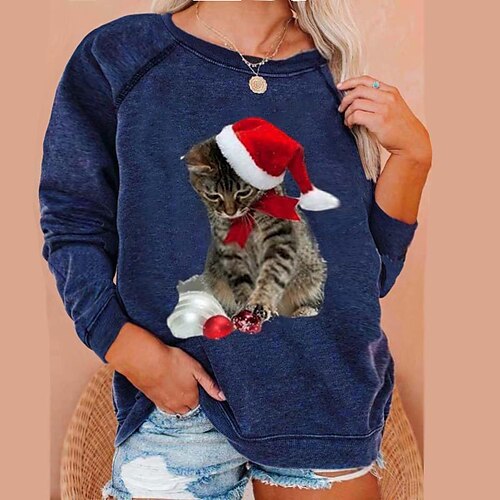 Women's Plus Size Christmas Tops Hoodie Sweatshirt Cat Hat Long Sleeve Round Neck Casual Date Polyester Winter Fall Green Blue
Women's Plus Size Christmas Tops Hoodie Sweatshirt Cat Hat Long Sleeve Round Neck Casual Date Polyester Winter Fall Green Blue