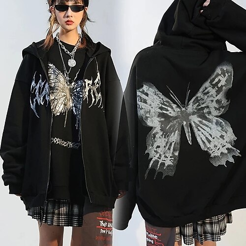 Women's Zip Hoodie Sweatshirt Pullover Casual Oversized Hip Hop Zipper Pocket Oversized Black Animal Geometric Skeleton Loose Fit Party Hooded Long Sleeve / Print
Women's Zip Hoodie Sweatshirt Pullover Casual Oversized Hip Hop Zipper Pocket Oversized Black Animal Geometric Skeleton Loose Fit Party Hooded Long Sleeve / Print