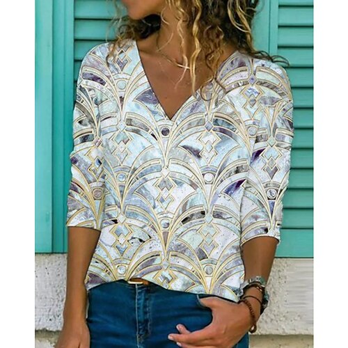 T shirt Tee Femme Bleu clair Graphic Géométrique Imprimer manche longue du quotidien Vacances basique Col V Normal Standard Géométrique Peinture S
T shirt Tee Femme Bleu clair Graphic Géométrique Imprimer manche longue du quotidien Vacances basique Col V Normal Standard Géométrique Peinture S