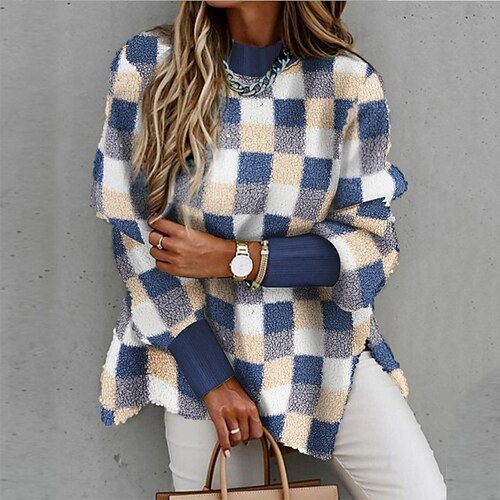 Women's Shirt Blue Check Print Long Sleeve Casual Basic Round Neck Regular Fleece Geometric S
Women's Shirt Blue Check Print Long Sleeve Casual Basic Round Neck Regular Fleece Geometric S