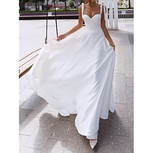 A-Line Wedding Dresses Sweetheart Neckline Spaghetti Strap Court Train Satin Sleeveless Simple Sexy with Bow(s) 2022
A-Line Wedding Dresses Sweetheart Neckline Spaghetti Strap Court Train Satin Sleeveless Simple Sexy with Bow(s) 2022
