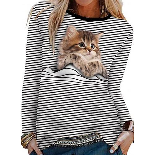 Women's T shirt Tee Striped Cat 3D Daily Weekend 3D Cat Painting T shirt Tee Long Sleeve Print Round Neck Basic Essential White Black S / 3D Print
Women's T shirt Tee Striped Cat 3D Daily Weekend 3D Cat Painting T shirt Tee Long Sleeve Print Round Neck Basic Essential White Black S / 3D Print