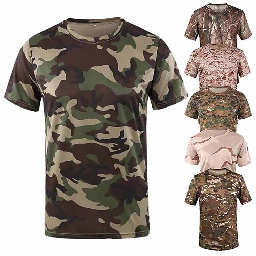

Men's Hunting T-shirt Tee shirt Camouflage Hunting T-shirt Camo Solid Colored Short Sleeve Outdoor Summer Quick Dry Breathable Sweat wicking Wear Resistance Top Polyester Camping / Hiking Hunting