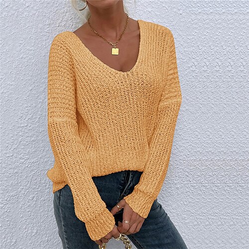 Women's Pullover Sweater jumper Jumper Crochet Knit Knitted Thin Solid Color V Neck Basic Stylish Outdoor Home Drop Shoulder Winter Fall Blue Yellow S M L / Long Sleeve / Casual / Regular Fit
Women's Pullover Sweater jumper Jumper Crochet Knit Knitted Thin Solid Color V Neck Basic Stylish Outdoor Home Drop Shoulder Winter Fall Blue Yellow S M L / Long Sleeve / Casual / Regular Fit