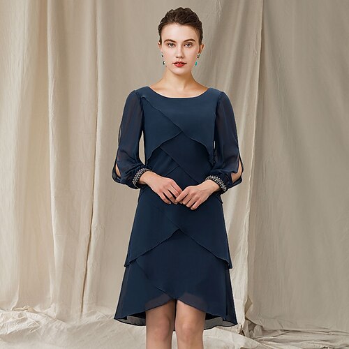 A-Line Mother of the Bride Dress Elegant Jewel Neck Asymmetrical Short / Mini Chiffon Short Sleeve with Ruffles 2022
A-Line Mother of the Bride Dress Elegant Jewel Neck Asymmetrical Short / Mini Chiffon Short Sleeve with Ruffles 2022