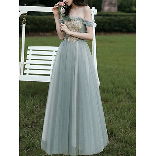 A-Line Bridesmaid Dress Off Shoulder Sleeveless Elegant Floor Length Lace / Tulle with Sequin / Appliques 2022
A-Line Bridesmaid Dress Off Shoulder Sleeveless Elegant Floor Length Lace / Tulle with Sequin / Appliques 2022