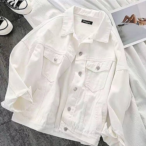 Women's Jacket Denim Jacket Street Daily Going out Fall Winter Regular Coat Regular Fit Warm Breathable Casual Jacket Long Sleeve Solid Color Pocket White Black
Women's Jacket Denim Jacket Street Daily Going out Fall Winter Regular Coat Regular Fit Warm Breathable Casual Jacket Long Sleeve Solid Color Pocket White Black