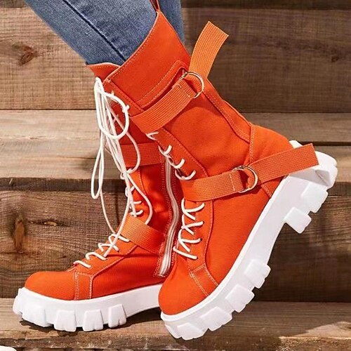 Women's Boots Lace Up Boots Mid Calf Boots Round Toe Synthetics Lace-up Black Green Orange
Women's Boots Lace Up Boots Mid Calf Boots Round Toe Synthetics Lace-up Black Green Orange