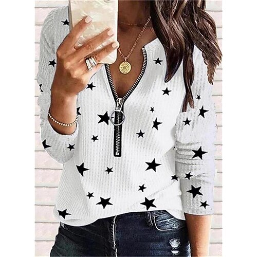 Women's Shirt Blouse White Star Zipper Long Sleeve Daily Casual V Neck Regular Geometric S
Women's Shirt Blouse White Star Zipper Long Sleeve Daily Casual V Neck Regular Geometric S