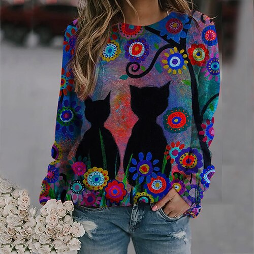 Women's Sweatshirt Pullover Casual Print Blue Purple Yellow Floral Cat Loose Fit Daily Round Neck Long Sleeve S M L XL XXL
Women's Sweatshirt Pullover Casual Print Blue Purple Yellow Floral Cat Loose Fit Daily Round Neck Long Sleeve S M L XL XXL